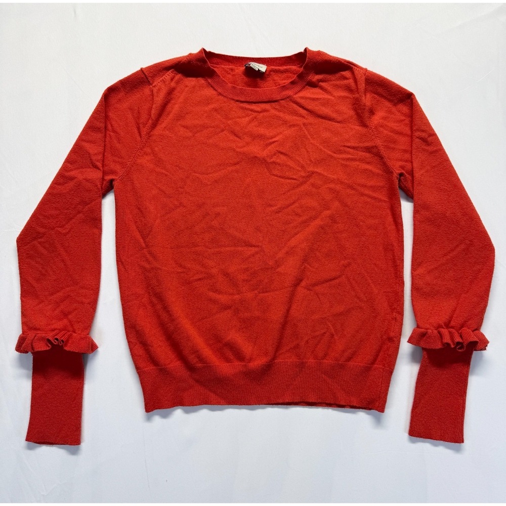 Daniel Cremieux Sweater Womens Small Red Viscose Tight Knit Ribbed Ruffle Cuff
